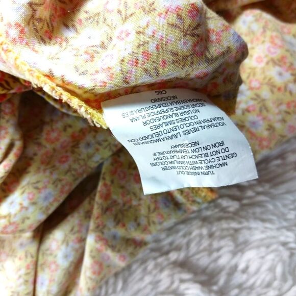 Luxology Yellow Floral Midi Dress Smocked Waist Short Sleeves Womans Large...... - Picture 5 of 10